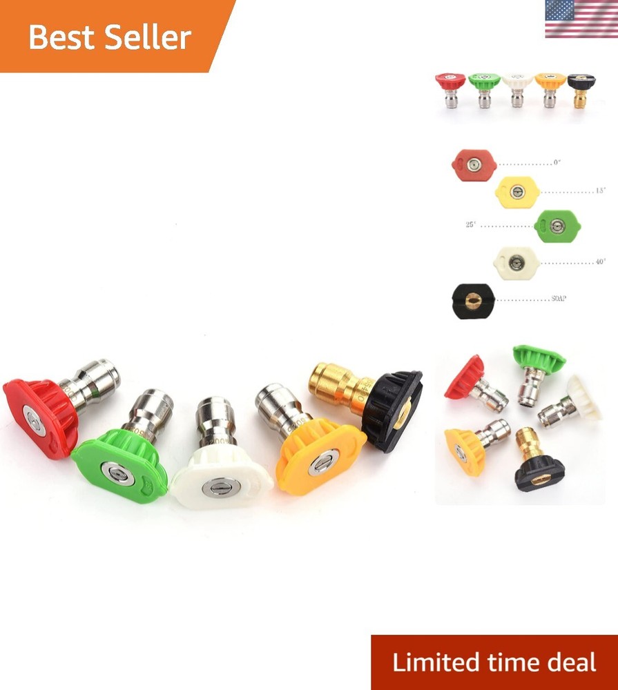 High-Pressure Washer Nozzle Tips 5-Pack 15°-65° 1/4 Inch 2.5 GPM