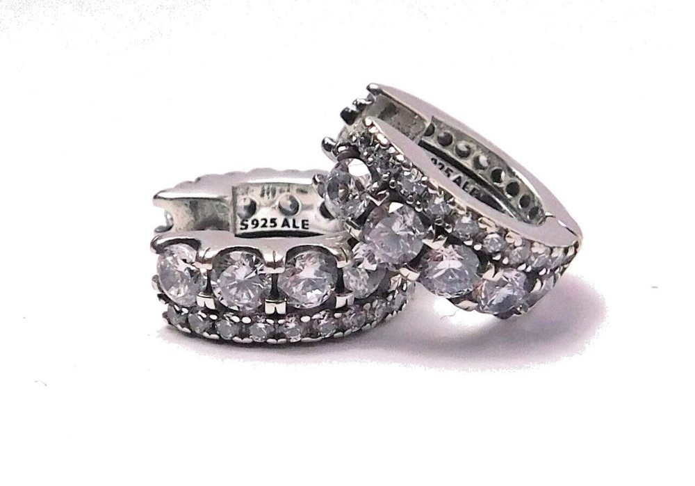 Authentic Pandora Sparkling Double Band Hoop Earrings 290058C01