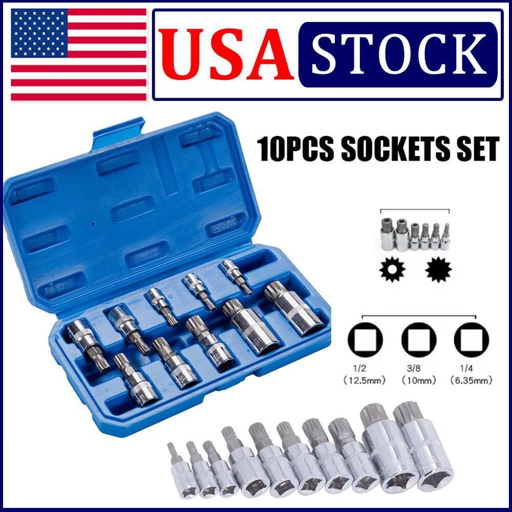 10Pcs T55 Tamper Proof Sockets XZN 12 Point MM Triple Square Spline Bit Set