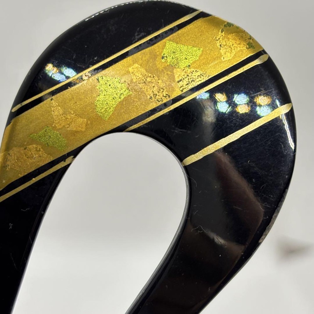 Kanzashi Gold Lacquer Black Comb Wedding Hairpin - Resin, Elegant Design, New