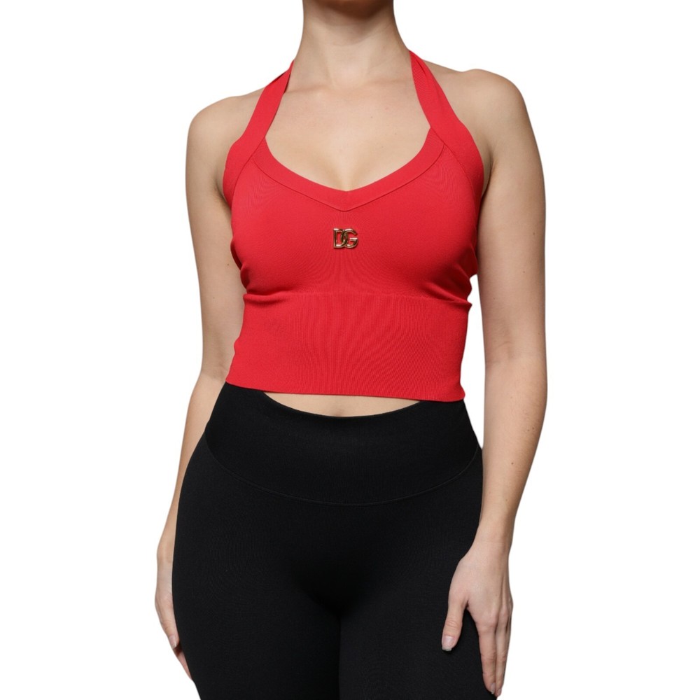 DOLCE & GABBANA Top Red Viscose Sleeveless Halter CroppedTank IT38/US4/XS 980usd