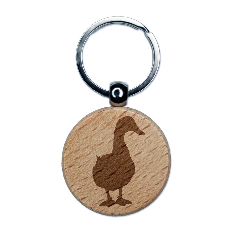 Duck From the Front Silhouette Engraved Wood Round Keychain Tag Charm