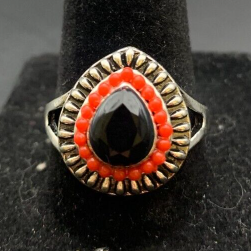 Vintage Antique Silver Tone Rhinestone Cocktail Ring - Size 8.5