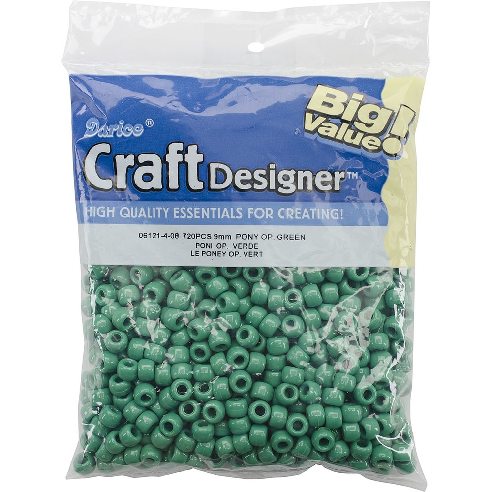 Opaque Green 6mm x 9mm Pony Beads for Crafts