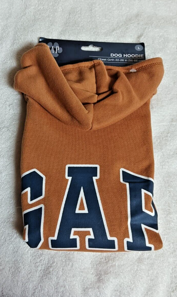 GAP Dog Hoodie Sienna Chestnut Brown, Navy Blue Logo Puppy Sweatshirt size Large