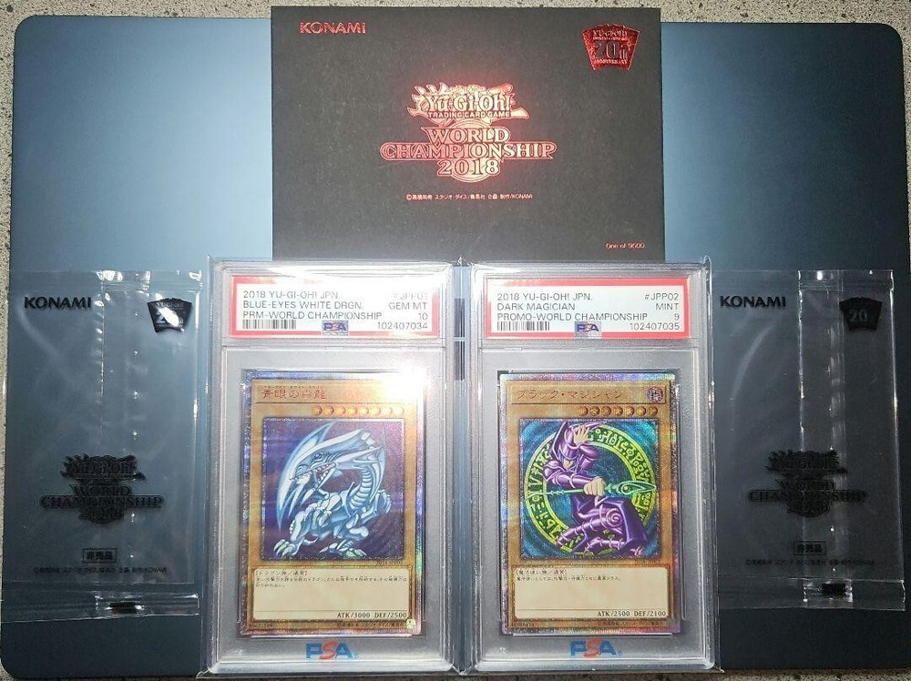 PSA 10 Blue-Eyes White Dragon & Dark Magician 20th Secret WCS 2018 YuGiOh