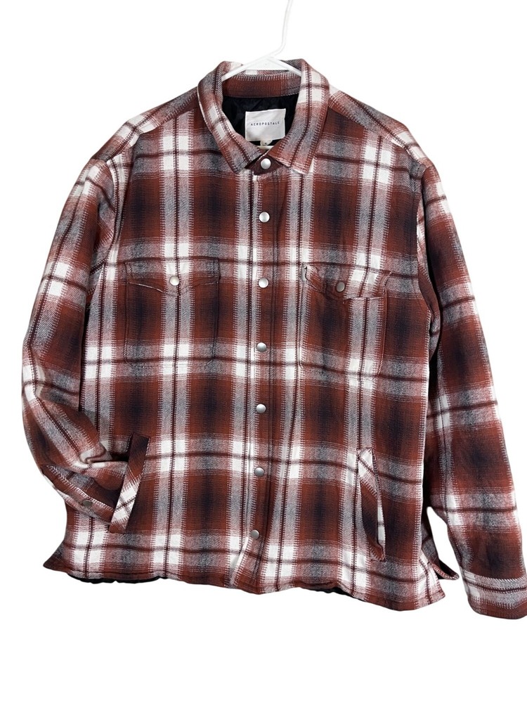 Aeropostale XL Orange Plaid Quilted Flannel Shacket Y2K 80s Preppy Snap Front Jacket