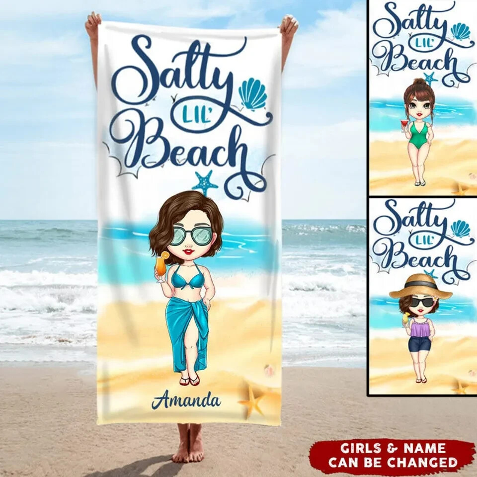 Custom Monogrammed Beach Towel for Girls - Salty Lil' Beach Design