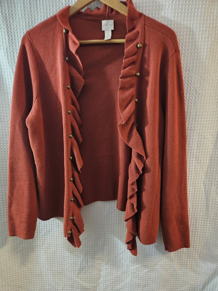 Chicos Red Metal Studs Sweater with Unique Stud Detailing