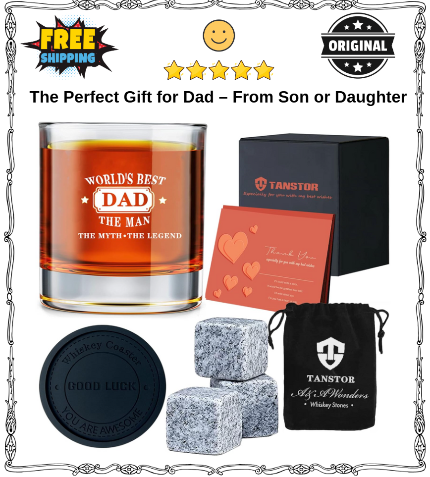 Fathers Day Whiskey Glass Gift | Dad from Son Daughter | Birthday Xmas-image