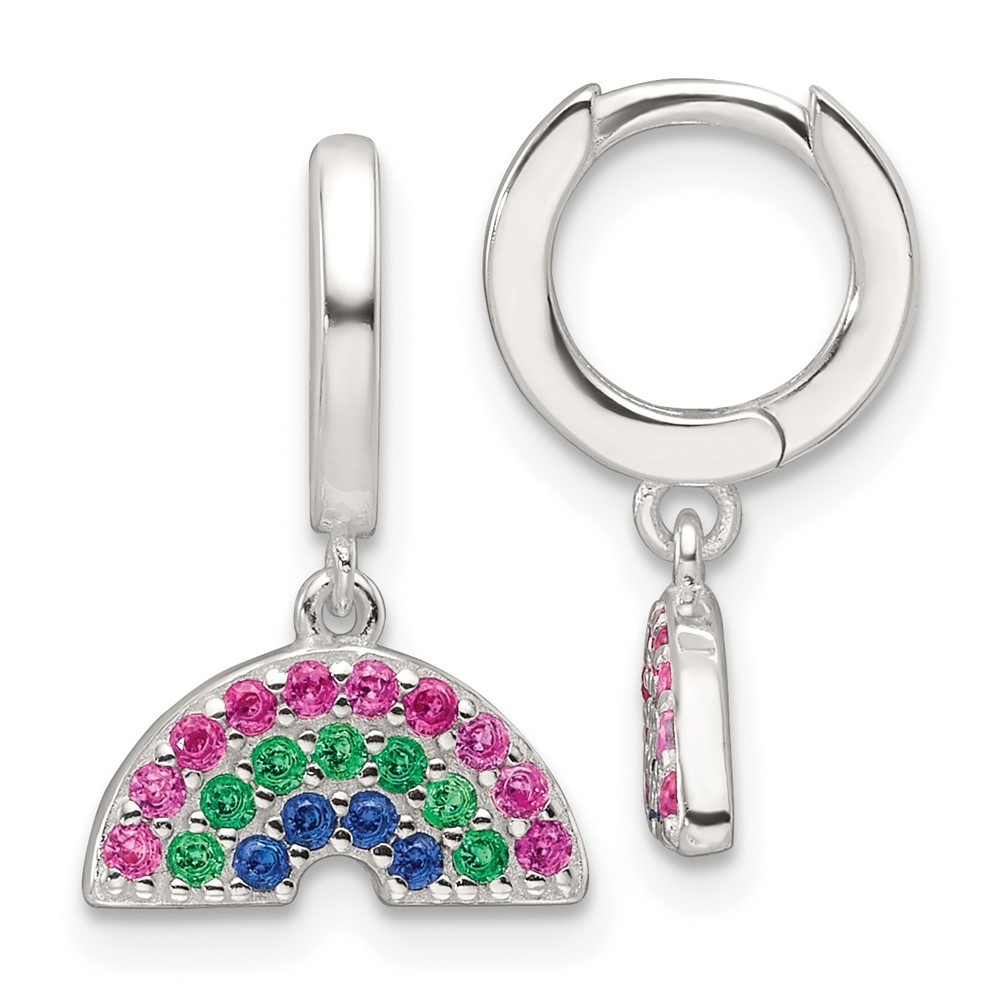 Sterling Silver Polished Multicolor Cubic Zirconia Dangle Rainbow Hoop Earrings