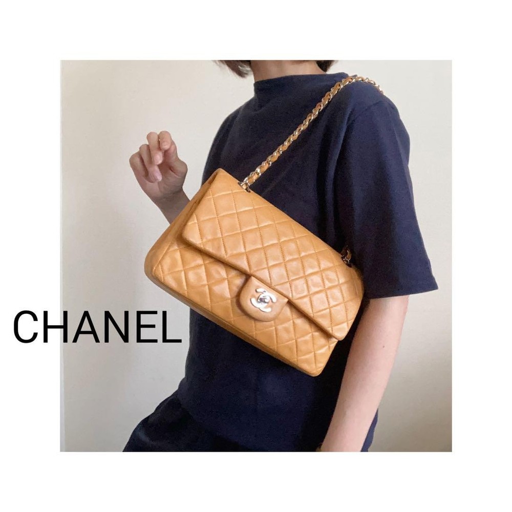 Orange Lambskin Matelasse 25 Chain Crossbody Bag with Quilted Detail