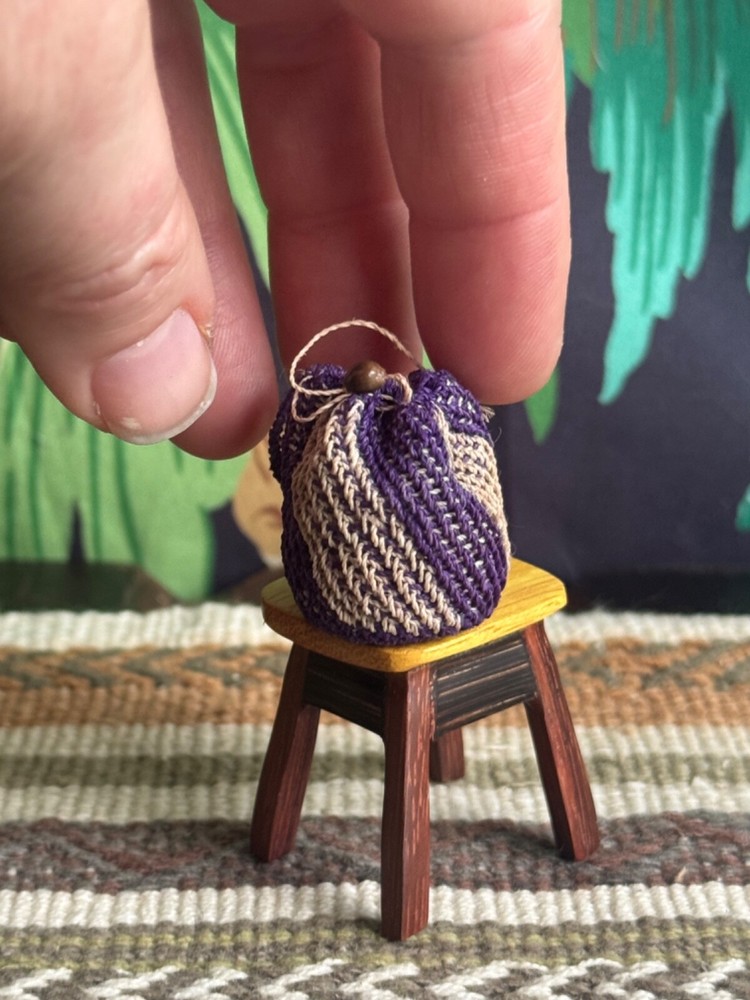 Fine Miniature MicroCrocheted Tote Bag Purple Backpack Purse Mochila Dollhouse