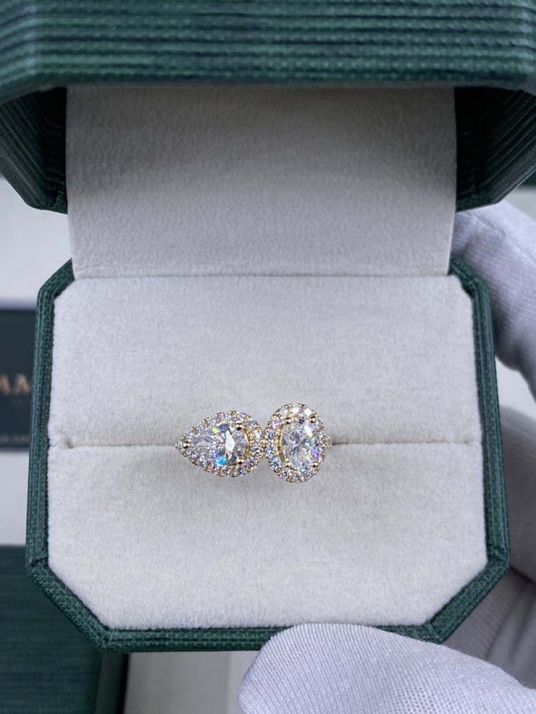 14K White Gold 2 Stone Halo Ring 1.7ct Oval Round Pear Labcreated Diamond F/VS