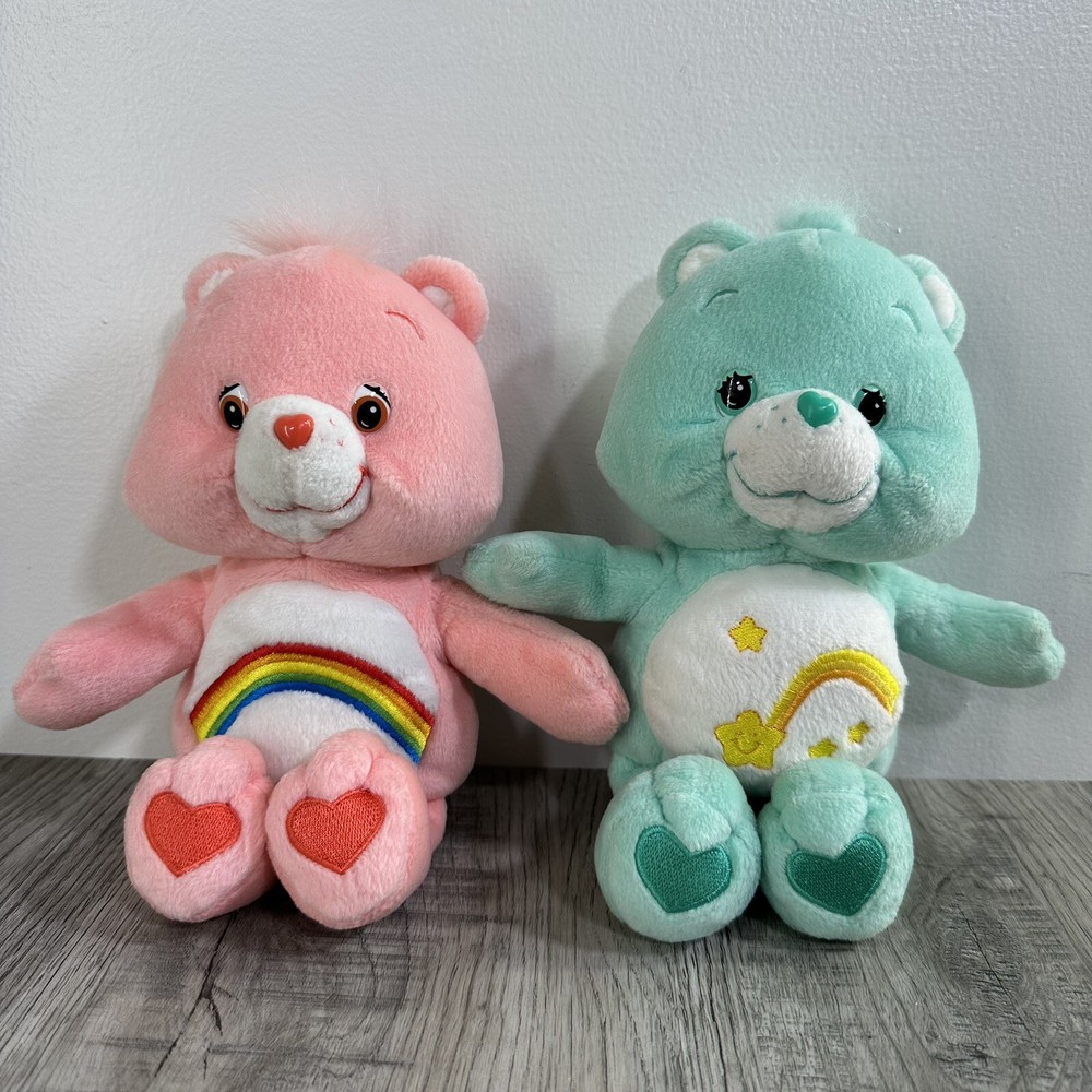 Vintage 2002 Care Bears Cheer & Wish Rainbow Star Plush Lot of 2