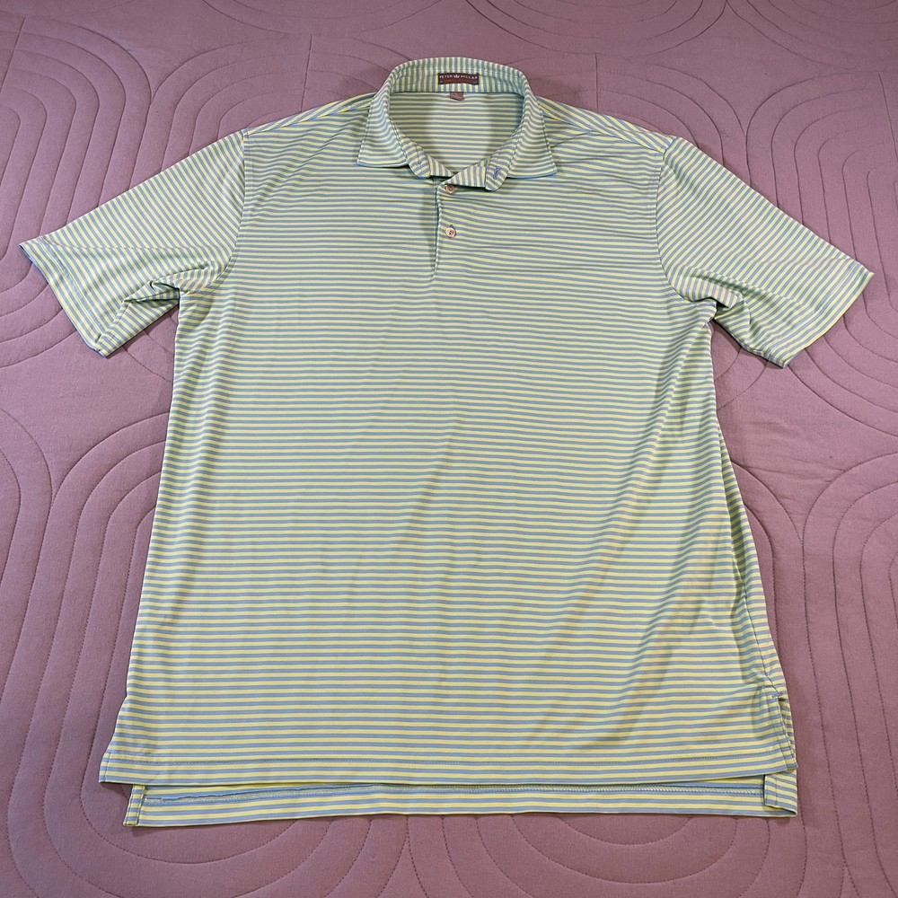 Peter Millar Polo Shirt Mens Large Green Striped Summer Comfort Golf Stretch