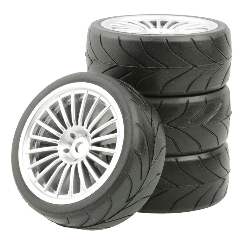 4pcs 1/10 on road Rubber Tires &12mm hex Wheels Rims Set For Tamiya FW06 HSP HPI