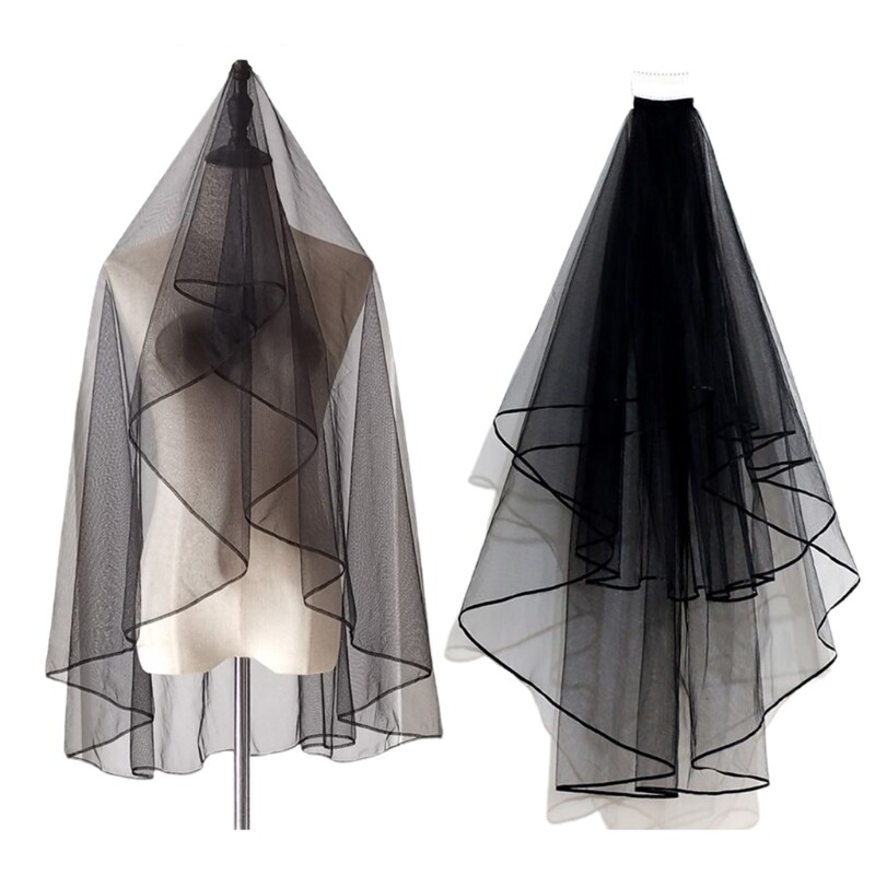 Bride Wedding Veil Black Short Tulle Veil Halloween Party Hair Accessories