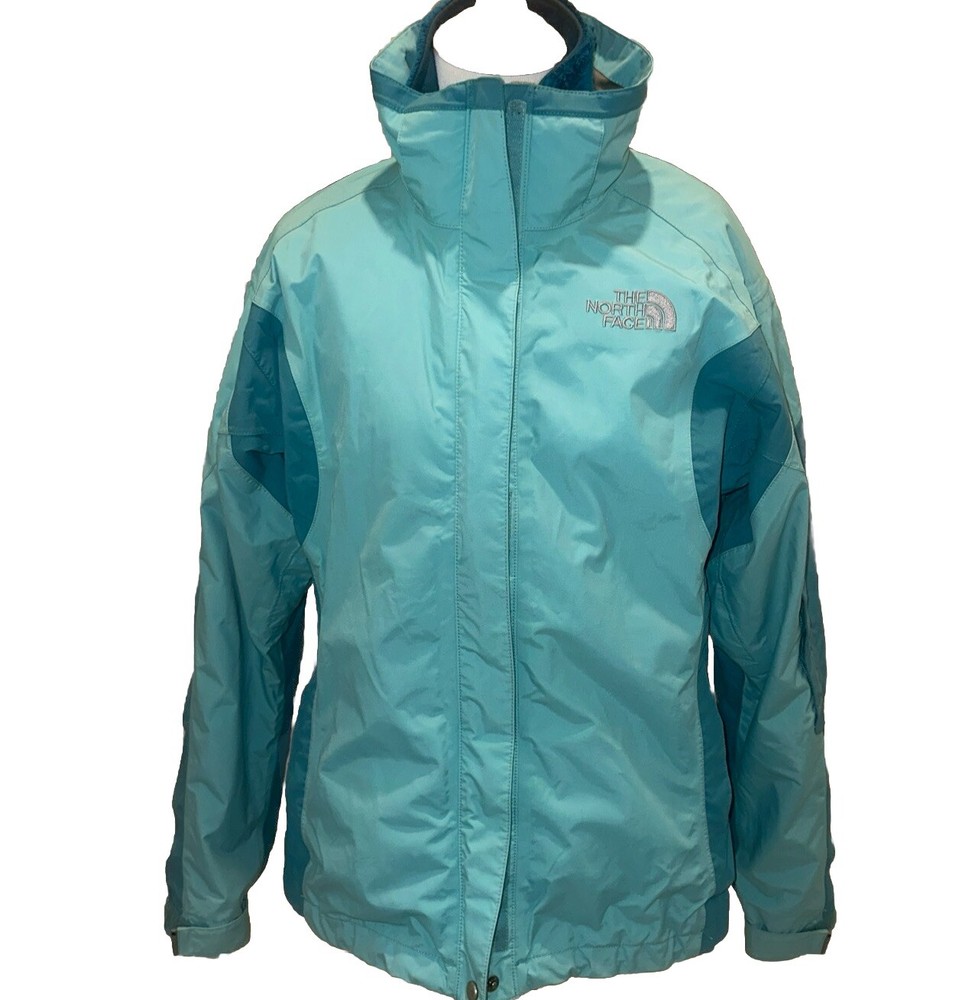 Teal Blue North Face Womens Fleece-Lined Snow Rain Jacket No Hood