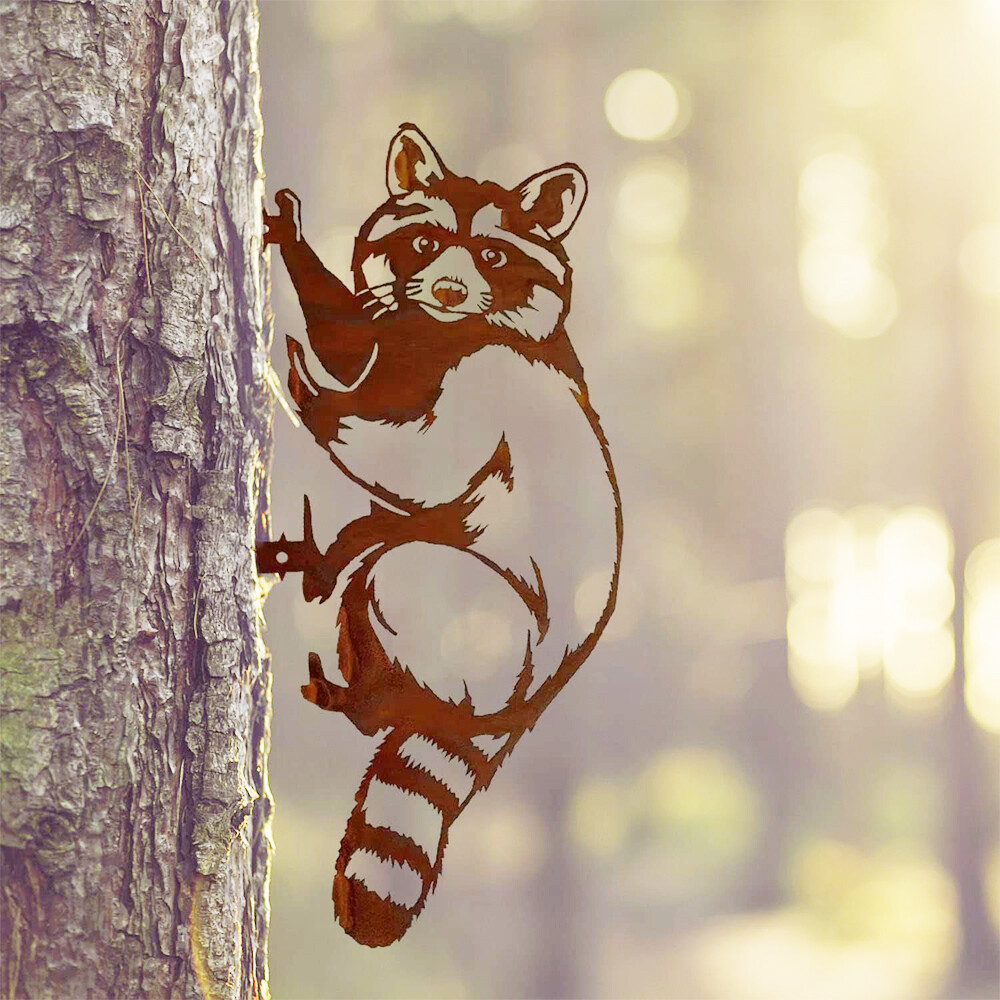 Rustproof Corten Steel Raccoon Garden Statue - Durable Outdoor Yard Decor