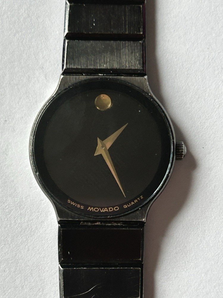 Movado Museum Watch Ultra Thin Black Working Used No Box No Manual With Battery
