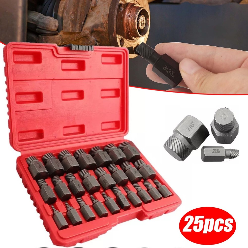 25Pcs Multi-Spline Screw Extractor Set with Hex Head Bit Socket Wrench for Bolt Removal