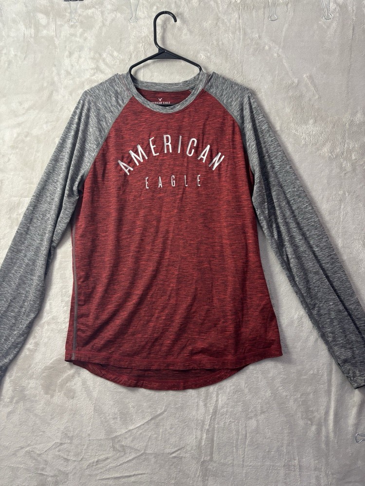 American Eagle 360 Extreme Flex Men’s Medium Raglan Long Sleeve Tee Red Gray