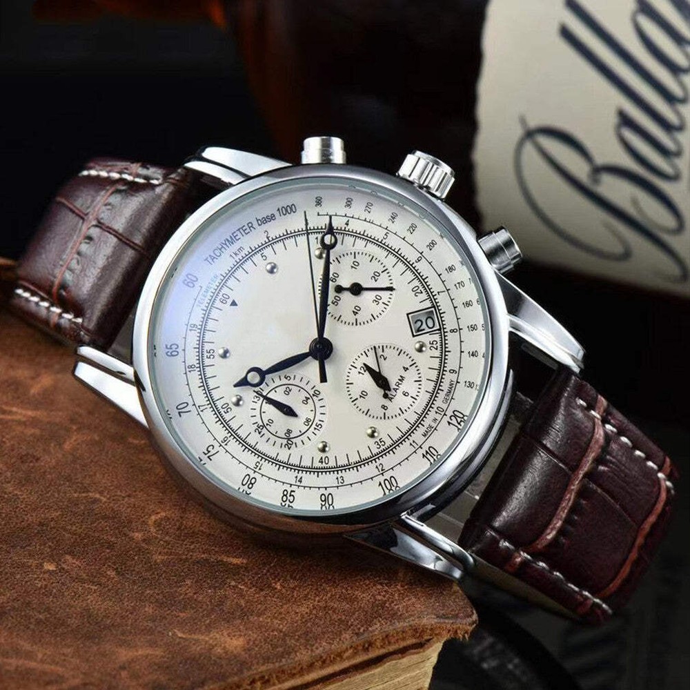 Elegant Business Six-pin Quartz Watch with Leather Strap