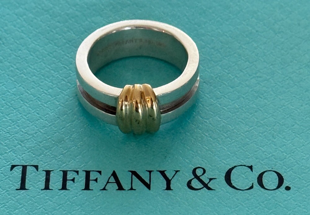 Tiffany & Co Atlas Groove Ring Sterling Silver 925 & 18k Gold Size 5 1/2 US 1995