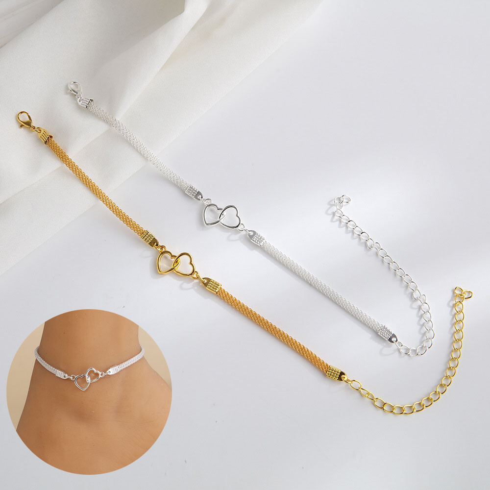 Double Heart Alloy Anklet Bracelet for Women Foot Jewelry-image