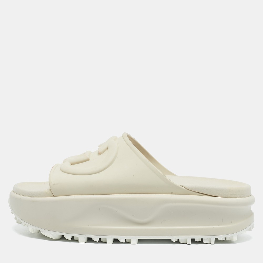 Gucci White Rubber G Slide Sandals Women Size 36