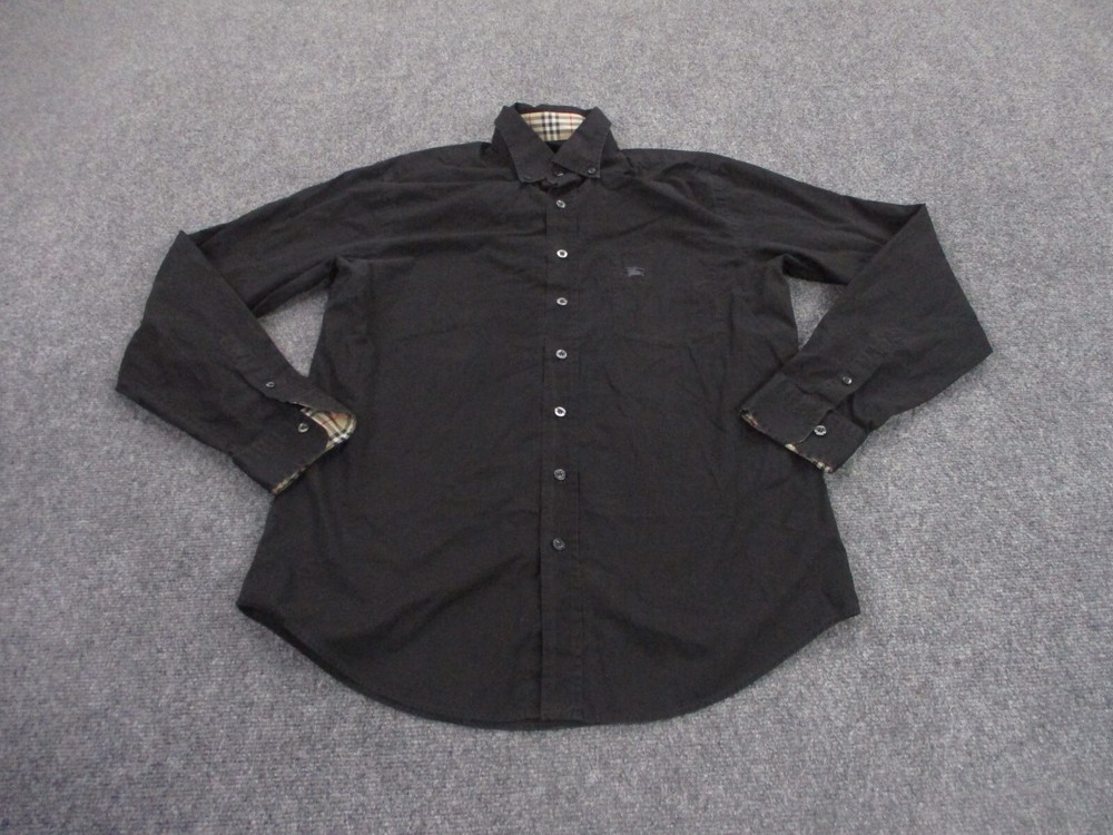 Burberry Shirt Adult M Black Business Preppy London Nova Check Flip Cuff Mens