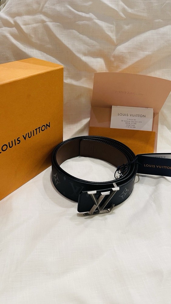Louis Vuitton Monogram Black Men's Dress Belt Buckle Logo Size 36