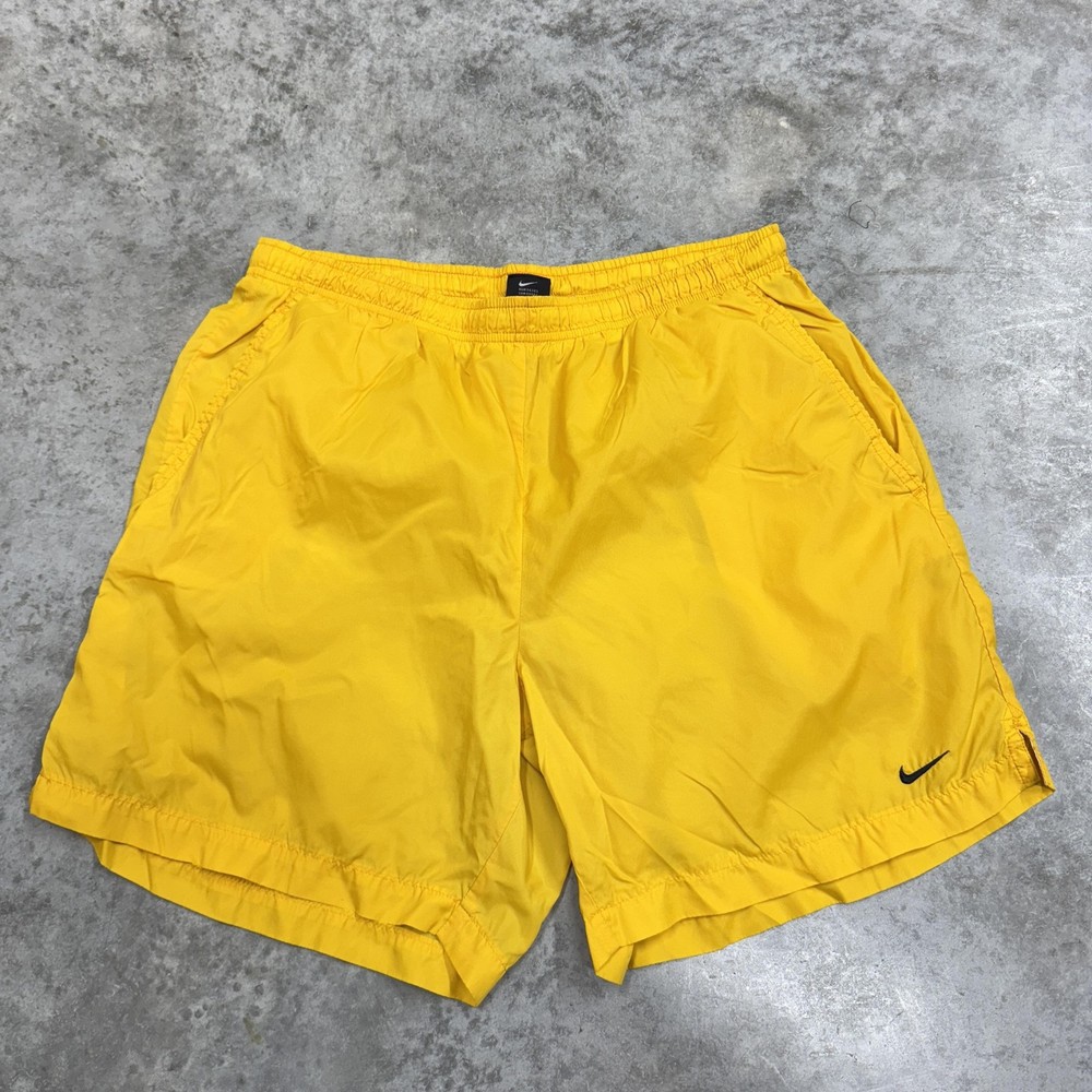 Vintage Nike Shorts Mens Large Yellow Swim Trunks Streetwear Drawstring 90s