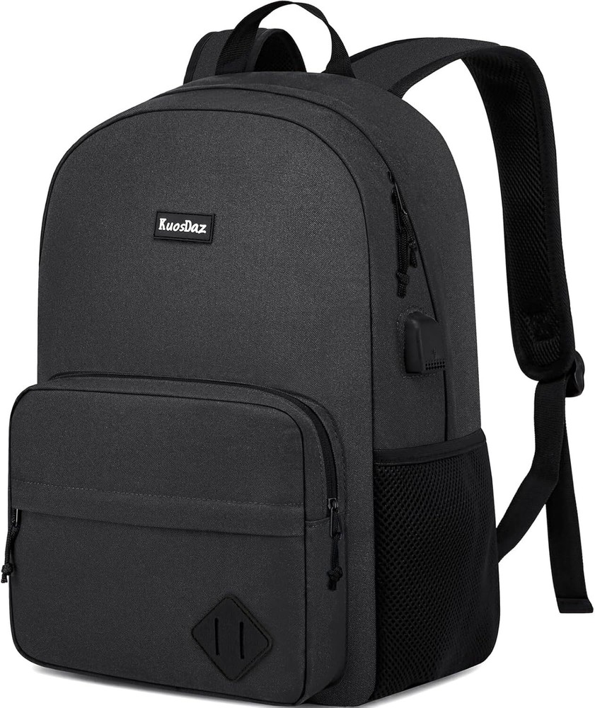 Black Backpack for School Teens Boys Girls, Lightweight 15.6 Inch,