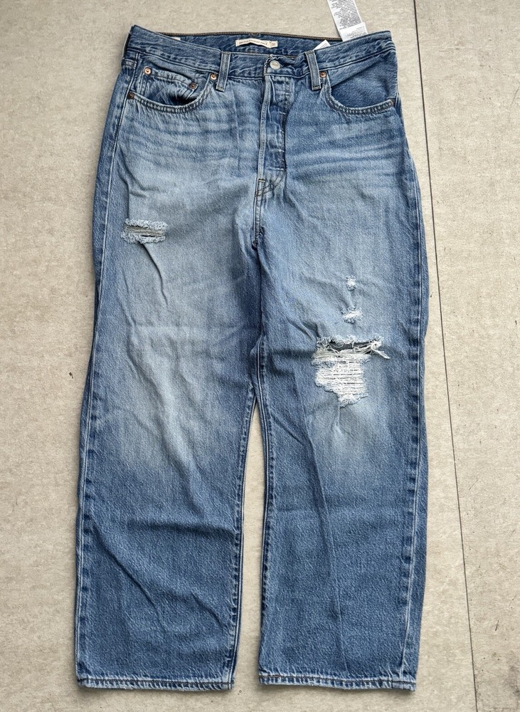 Levi's Ribcage Straight Ankle Jeans Medium Mineral Wash Distressed Button Fly Size 31