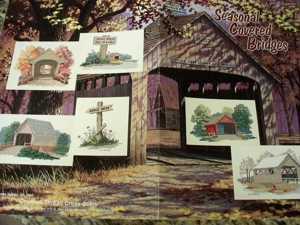 Seasonal Covered Bridges Cross Stitch PATTERN Leaflet/Booklet-image