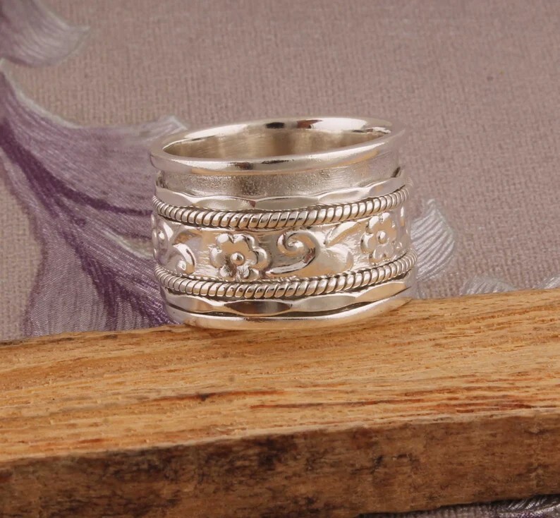 925 Sterling Silver Spinner Fidget Band Ring Custom Gift For Her