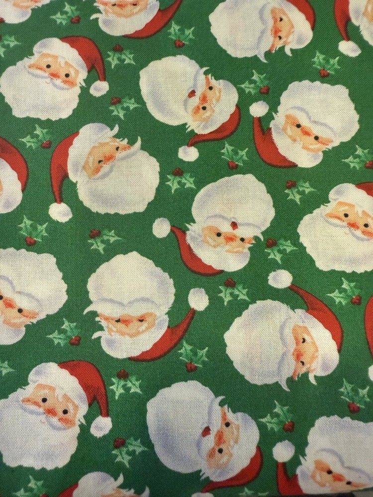 Vintage Christmas Santa Heads Fabric BTY 36x44 Inches Holiday Decor