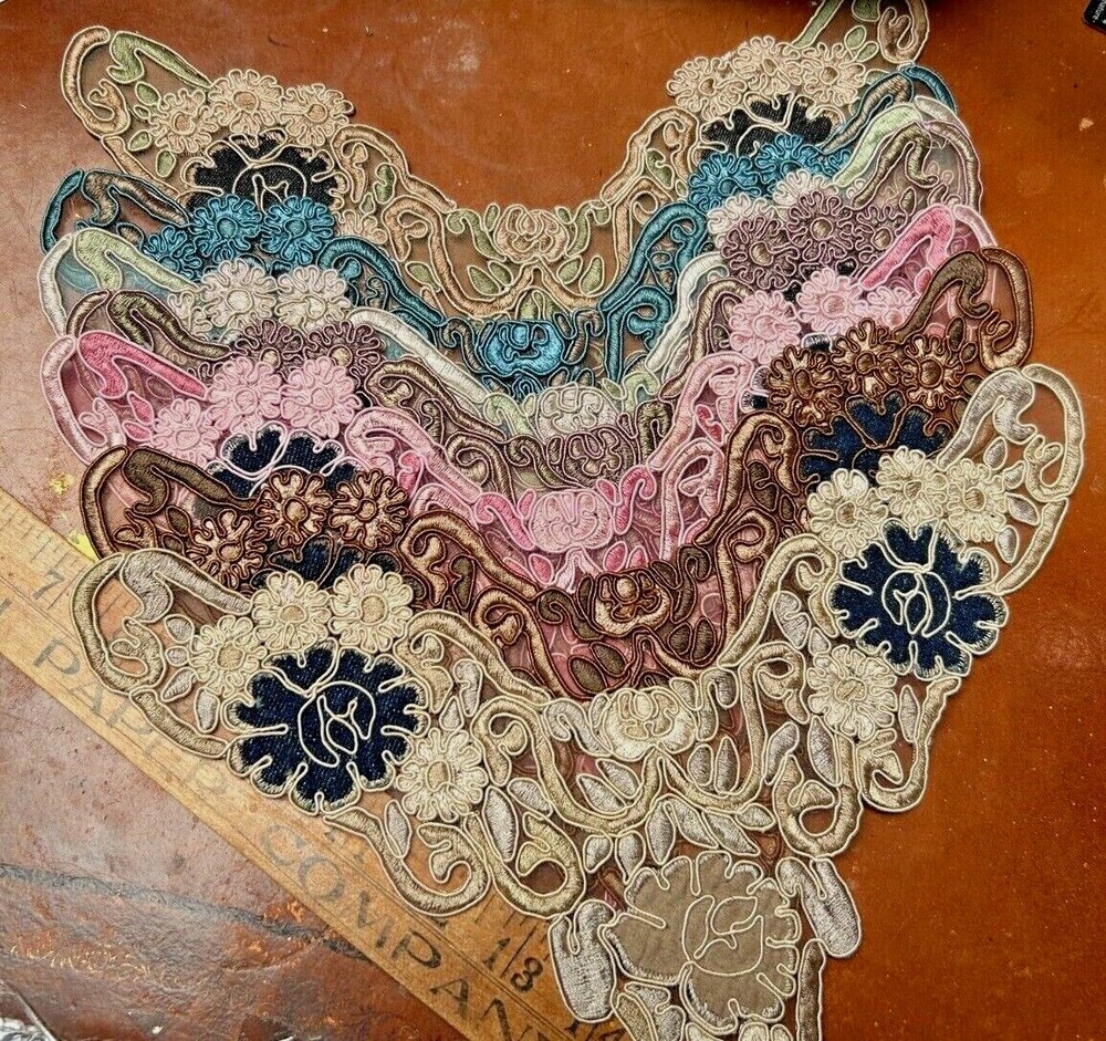 embroidered collar flowers rayon cotton denim 1pc Studio Clearance Sale-image