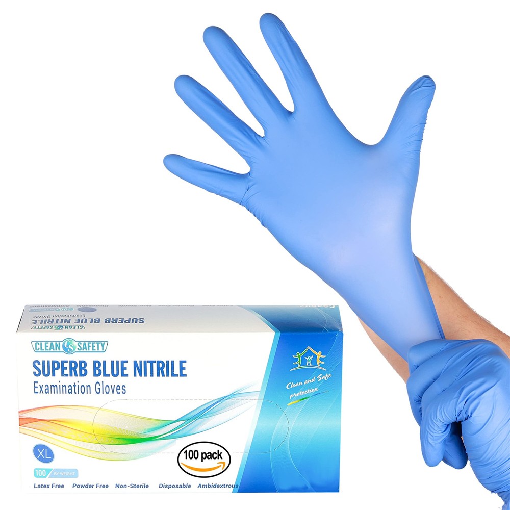 Superb Blue Nitrile Powder-Free Exam Gloves X-Large 100 Pack Latex-Free Disposable