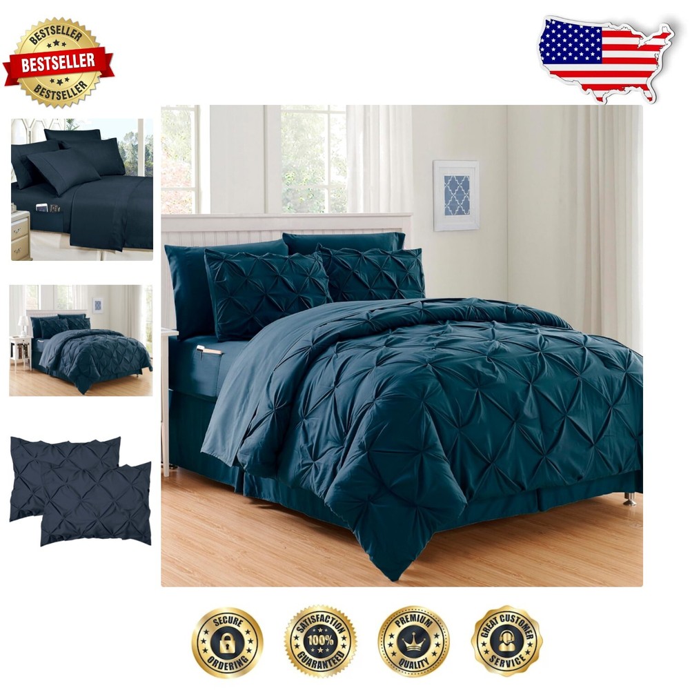 Silky Soft 8-Piece Navy Comforter Set for Ultimate Comfort with Storage Bag