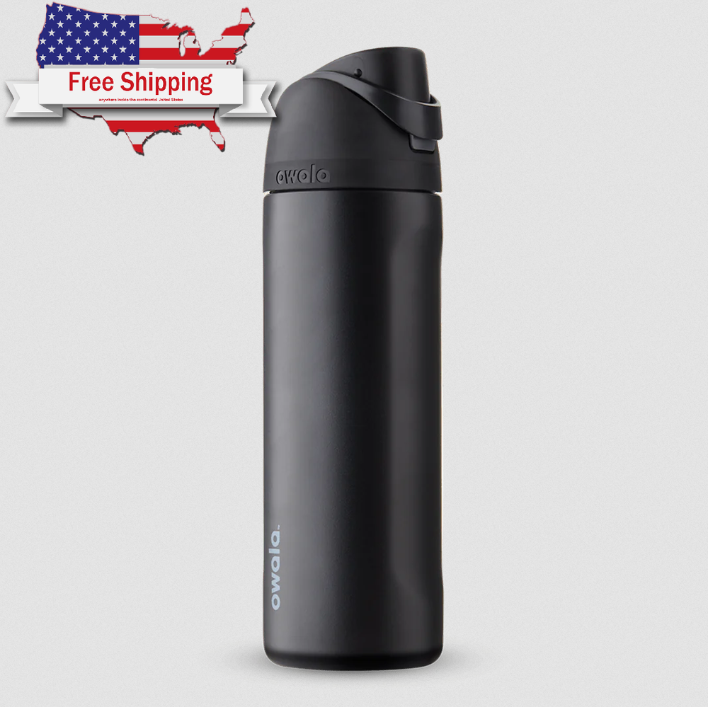 Owala FreeSip Stainless Steel Insulated Water Bottle, 24oz, Very Dark.
