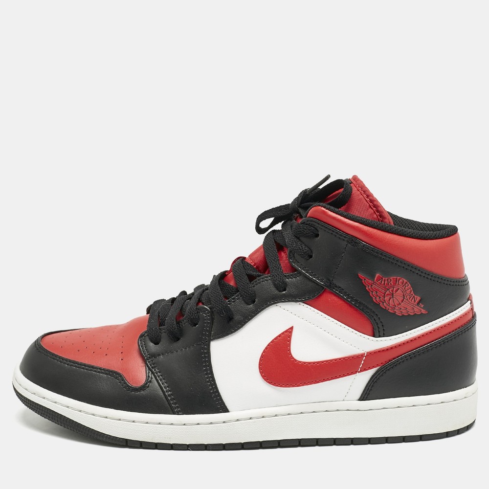 Multicolor Leather Jordan 1 Mid Gym Red Black White Sneakers in Size [X]
