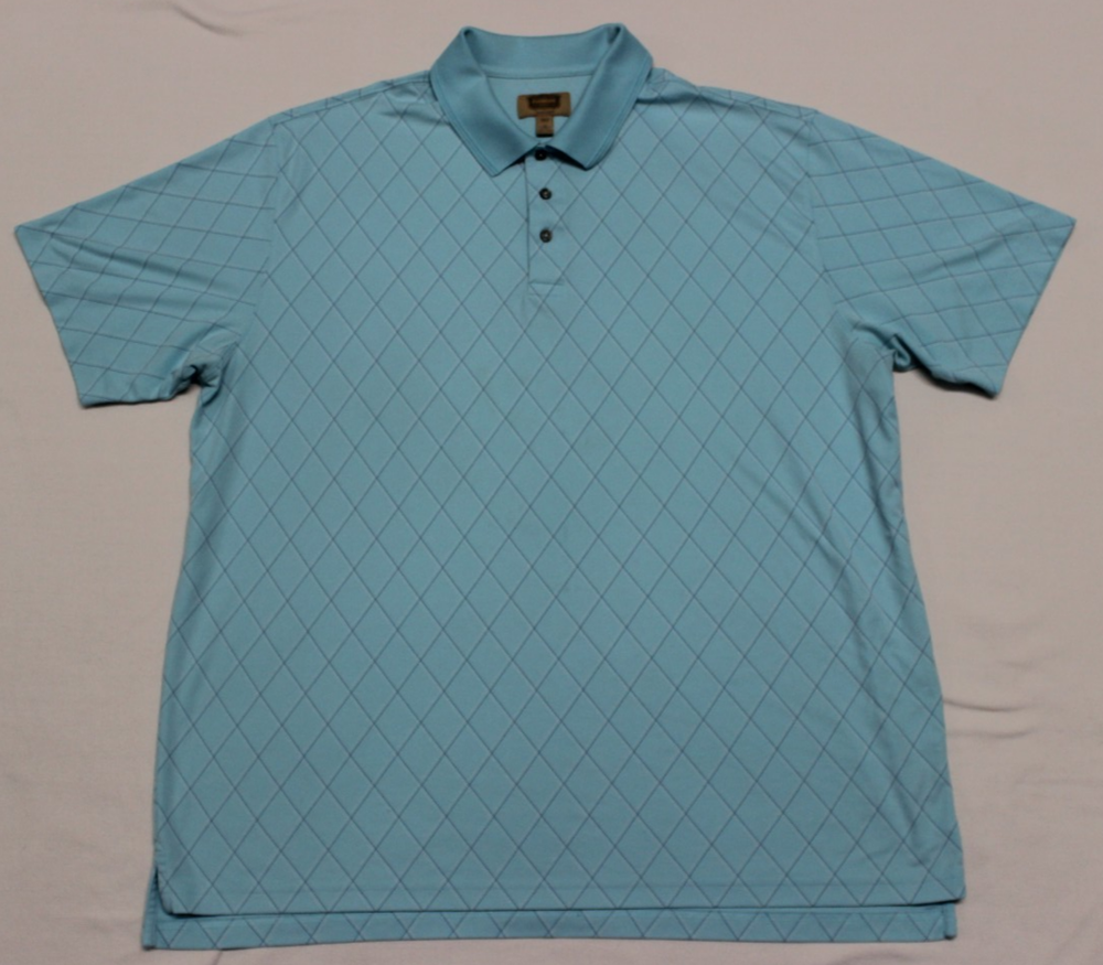 Foundry Men's Polo Shirt Size 3XLT Blue Argyle Quick-Dri Short Sleeve Cotton