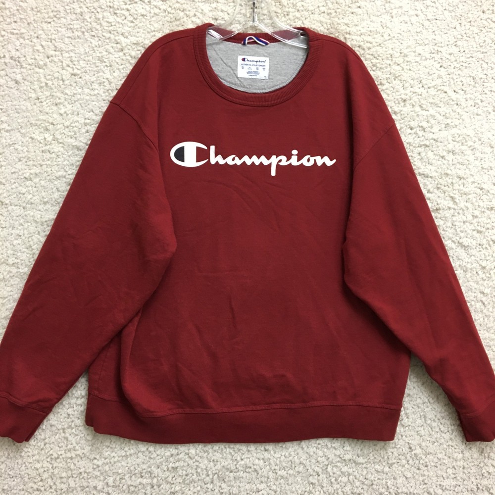 Champion Sweatshirt 2XL Adult Red Crewneck Long Sleeve Pullover Casual Mens XXL