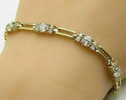 9Ct Round Cut Lab Diamond Tennis Bracelet 14K Gold Plated 7 Inches