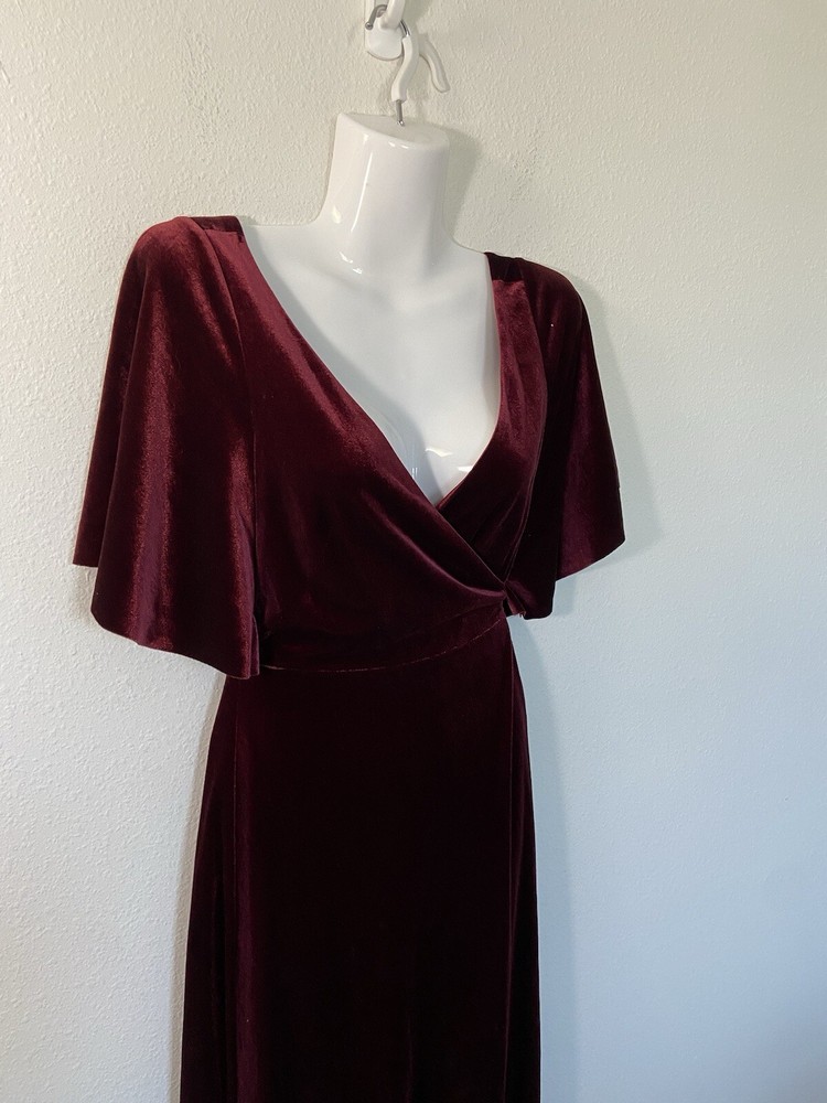 BHLDN Jenny Yoo Ellis Velvet Dress Size 0 Dark Berry Womens Open Back Party