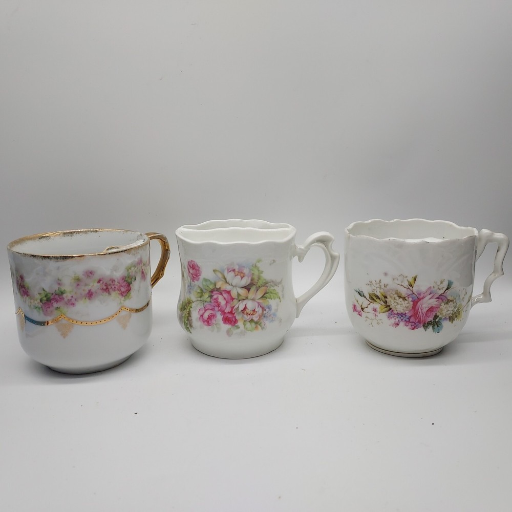 Clearance Sale: 3 Antique Porcelain Shaving Barber Mustache Scuttle Mugs-image