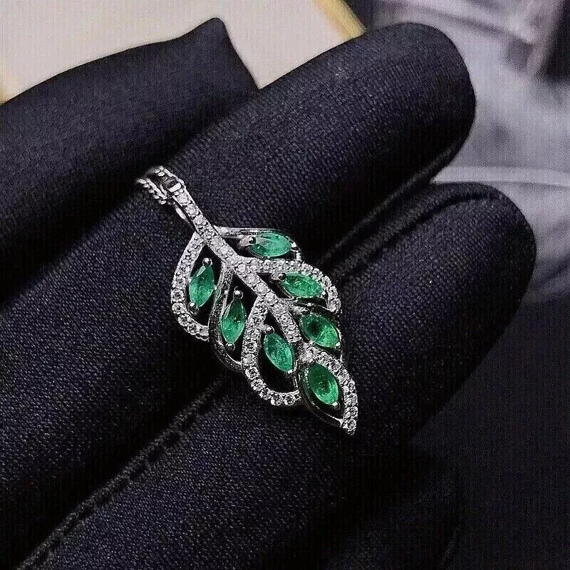 Marquise Cut Simulated Emerald Pendant in 14K White Gold Plated for Women